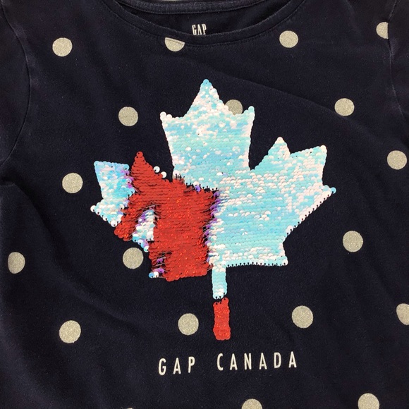 2/$25 GAP Kids Girl's Flippy Maple Leaf Navy Tee, XL - Picture 6 of 14